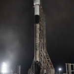 Rocket on pad at night